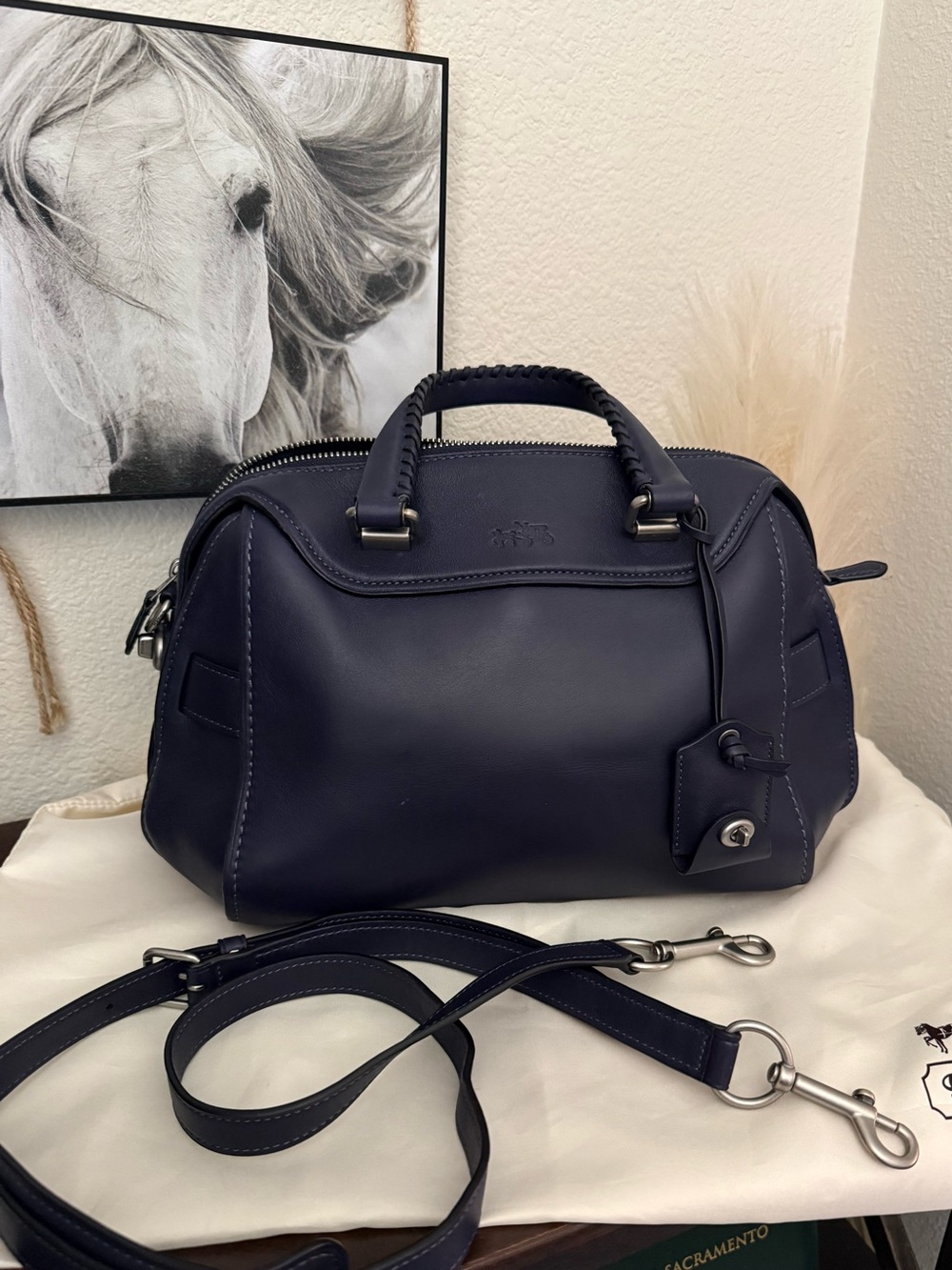 Coach Navy Ace Satchel Bag with Strap
